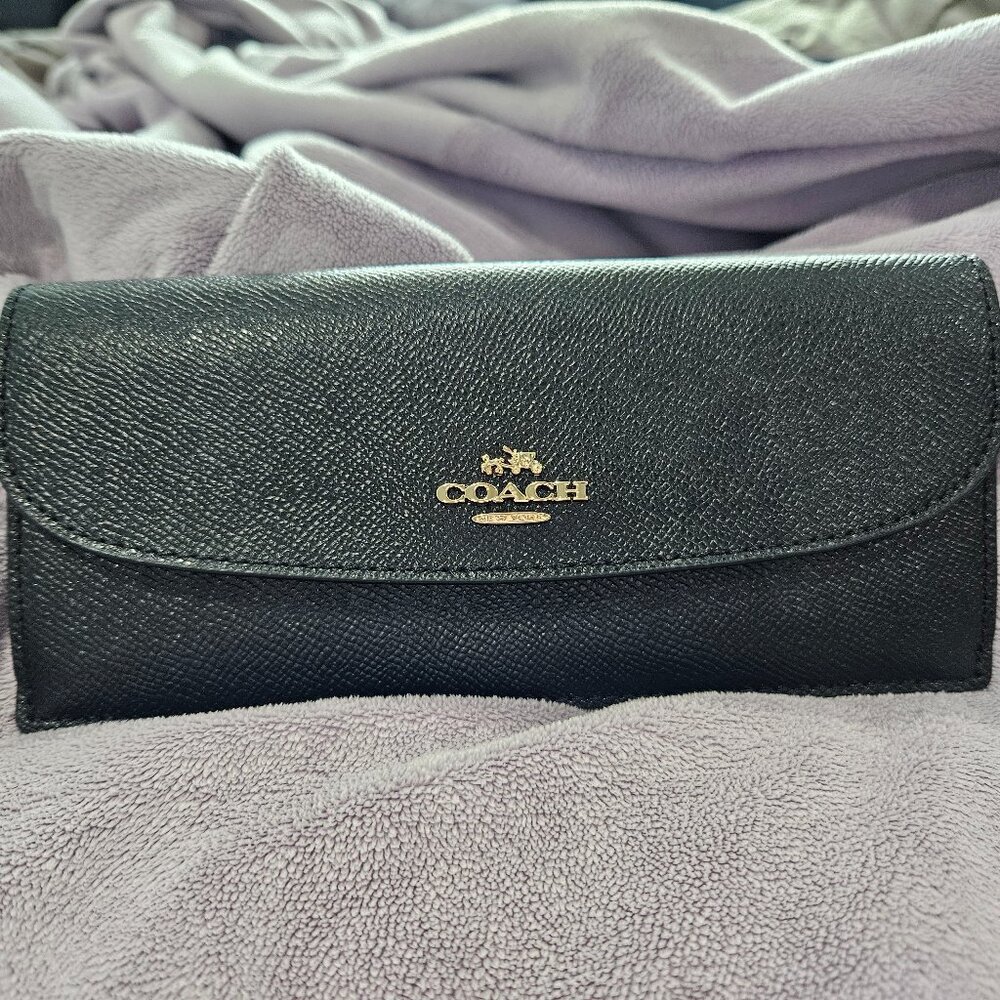 Coach F54008 Leather Soft Slim Grosgrain Leather Wallet - Black